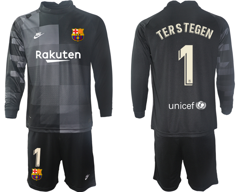 Men 2021-2022 Club Barcelona black goalkeeper Long Sleeve #1 Soccer Jersey->barcelona jersey->Soccer Club Jersey